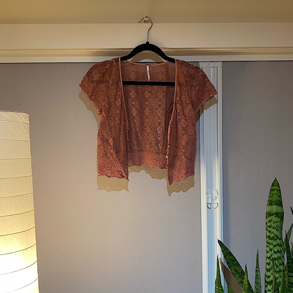 Free People pink crochet top / cardigan - Size XS